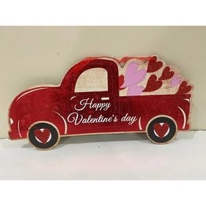 Happy Valentine’s Day Red Truck Wood Hanging Wall Sign Door Hanger Home Decor